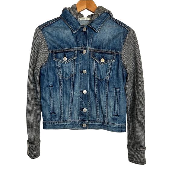rag & bone Bradford Denim Jacket Knit Sleeve Hooded in Blue Denim Women's XS - Picture 2 of 10